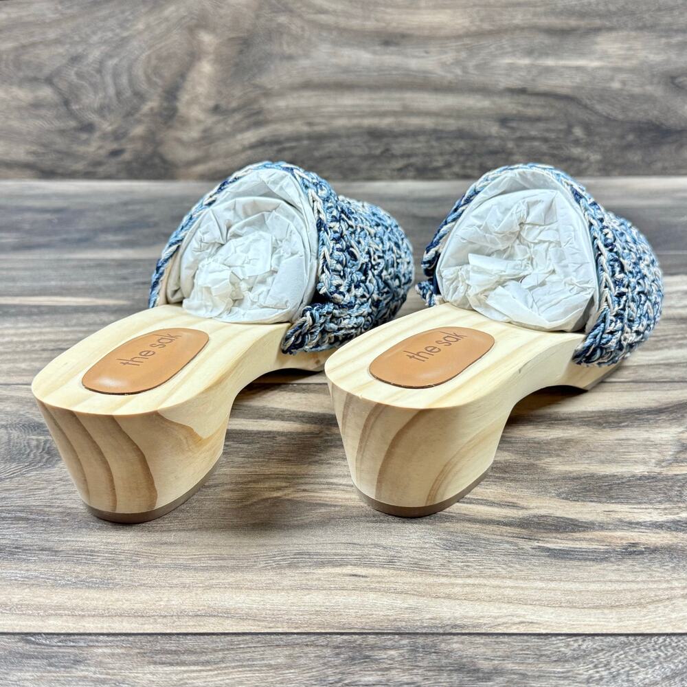 NIB The Sak Ella Hand Crochet Wooden Platform Clog Sandals 8 Blue Static Shell - Picture 7 of 10